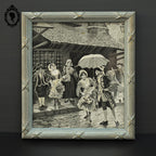 Tableau soie tissée argent scène galante sur tissu signé PEREZ vintage ⋆ Brocante Chic