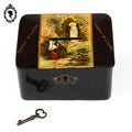 Tirelire boite souvenir de Lourdes ancienne en carton bouilli noir