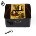Tirelire boite souvenir de Lourdes ancienne en carton bouilli noir