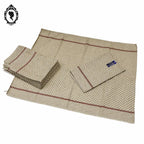 Torchon tramé pur fil de lin beige à liteau rouge ancien et Neuf