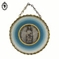 Tout petit cadre rond verre Notre Dame de Ceignac D 8,5 cm bleu vintage