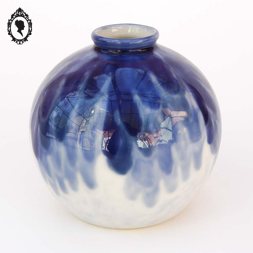 Vase boule CT Camille THARAUD en Porcelaine de Limoges France bleu blanc vintage Art Déco