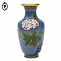 Vase chinois en émaux cloisonnés bleu H 21 cm vintage