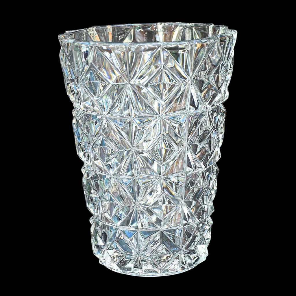 Vase en cristal blanc ciselé H 16 cm vintage
