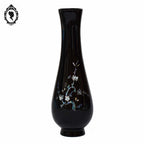 Vase oriental en bois noir laqué fleur cerisier en nacre