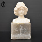 Statue tête buste femme en pierre beige et grise H 20 cm vintage