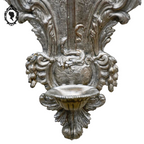 Bénitier avec croix et anges gris argenté en métal régule ancien