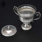 Bonbonnière drageoir sucrier piédouche en métal argenté et cristal ancien