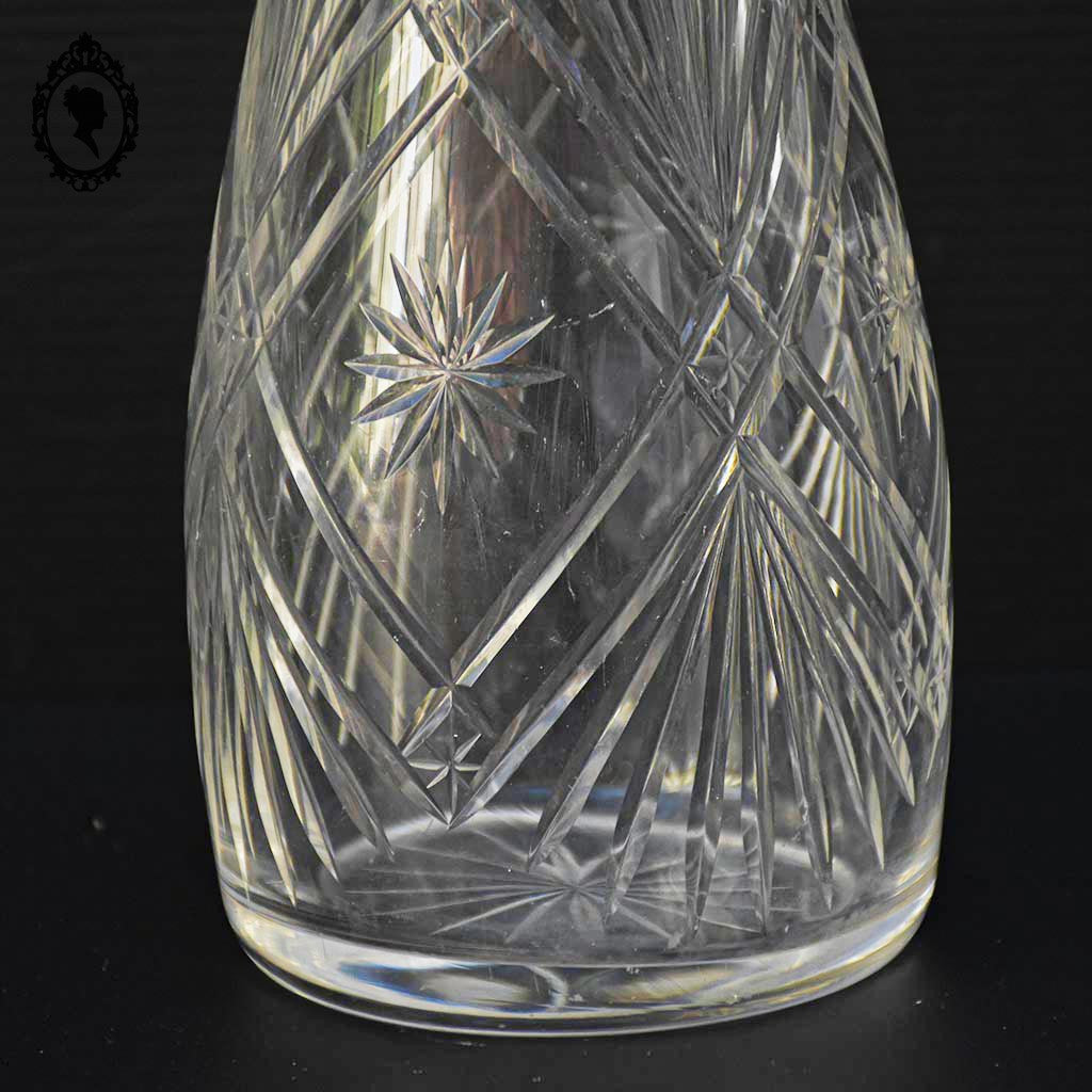 Carafe à liqueur ancienne verre avec bouchon diamant taillé cristal monture argent
