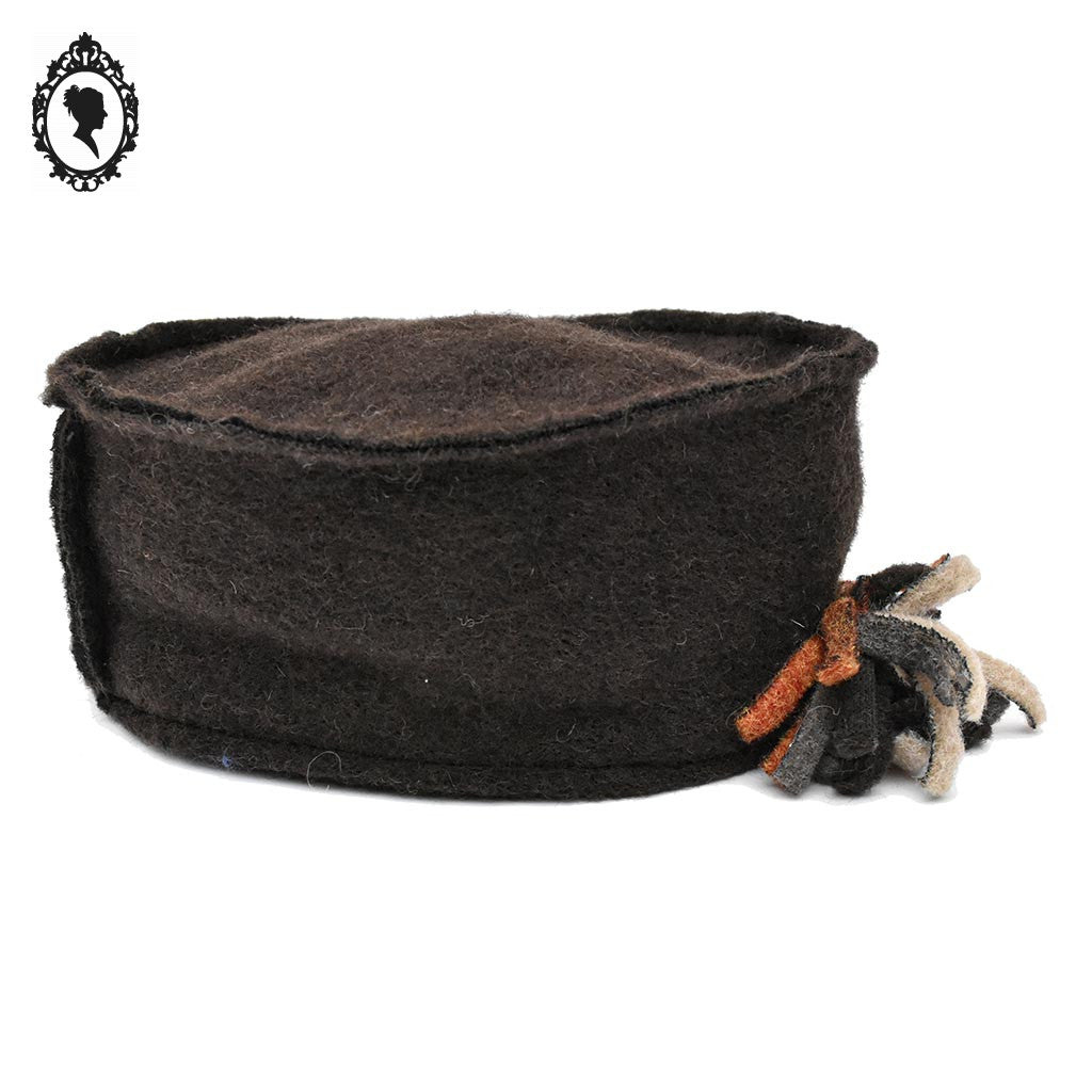 Chapeau femme laine marron foncé fleur NEUF Taille S 54 cm