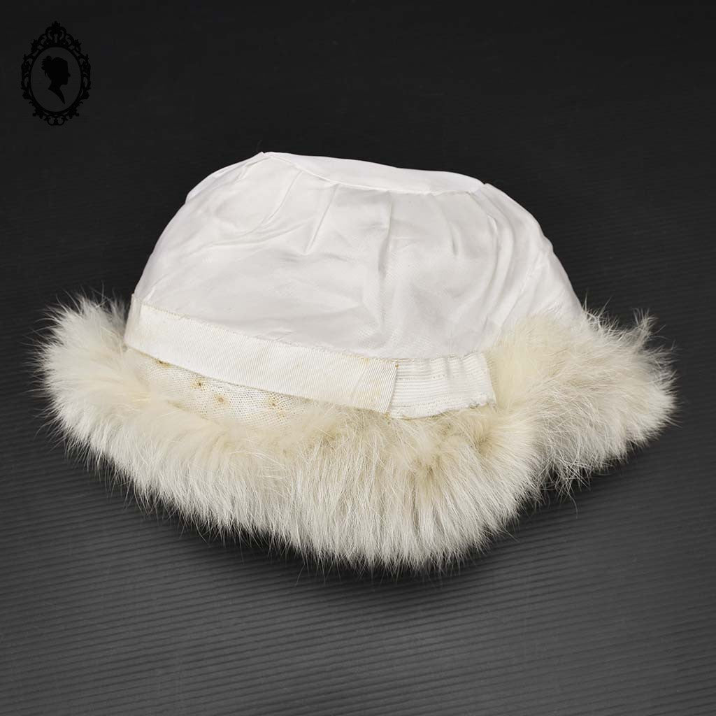 Chapeau toque véritable fourrure blanche pour femme vintage T 60 61