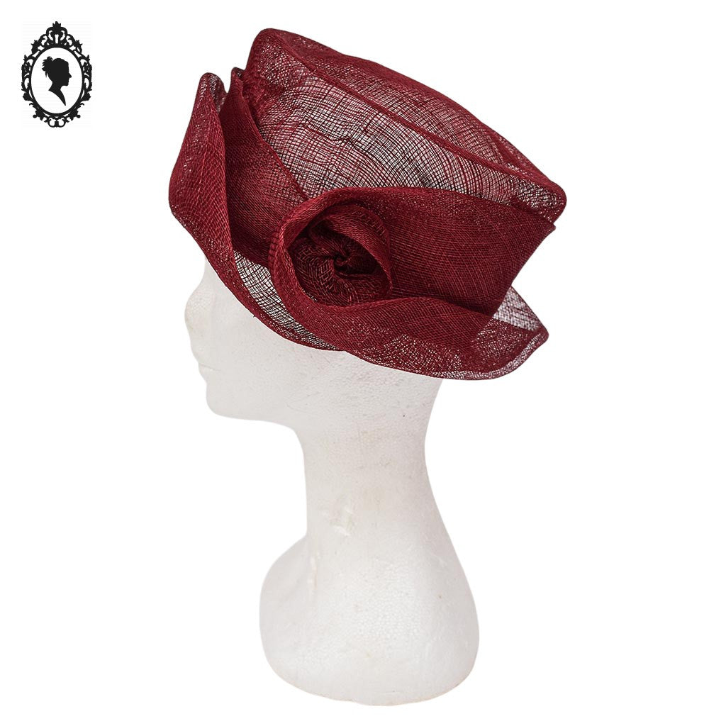 Chapeau femme cérémonie rouge bordeaux JOA NELL sisal paille NEUF Taille S ou 55 cm