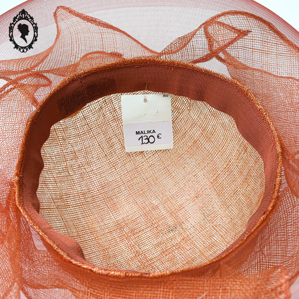 Chic chapeau femme mariage rouge orange cuivré Anne Boisson NEUF T S / 55 cm