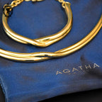 Chic parure collier bracelet métal doré Agatha vintage