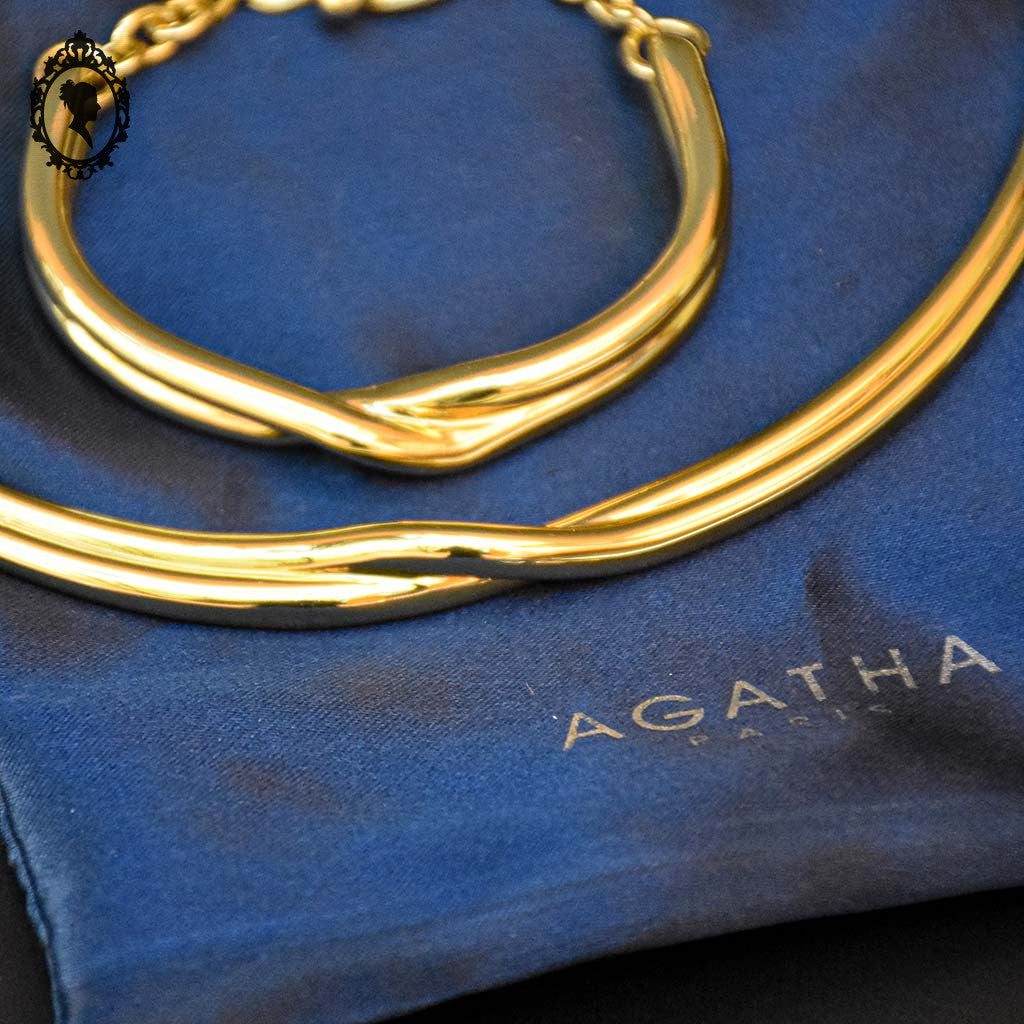 Chic parure collier bracelet métal doré Agatha vintage