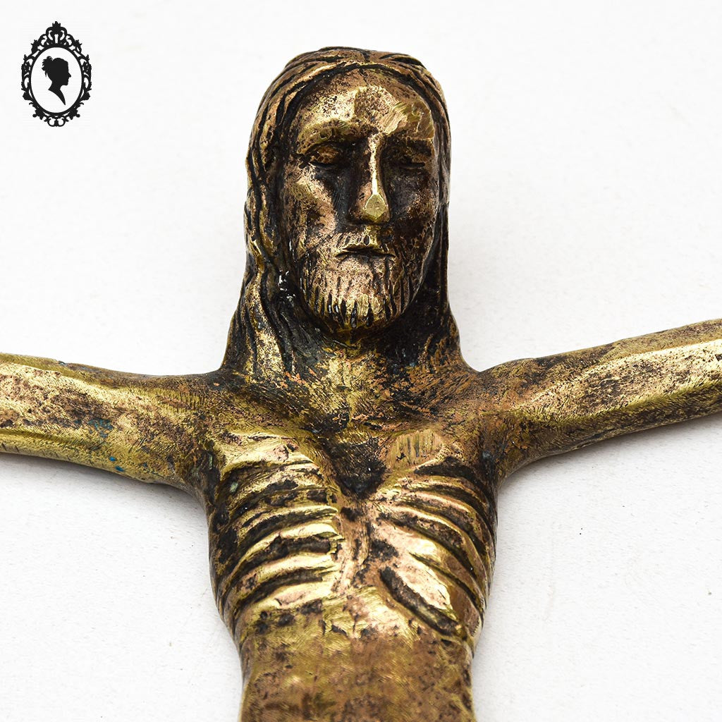 Christ crucifix H 33 cm en bronze doré signé J Mehary