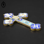 Croix en micro mosaïque de Roma Italienne photo verre H 10,5 cm ancienne