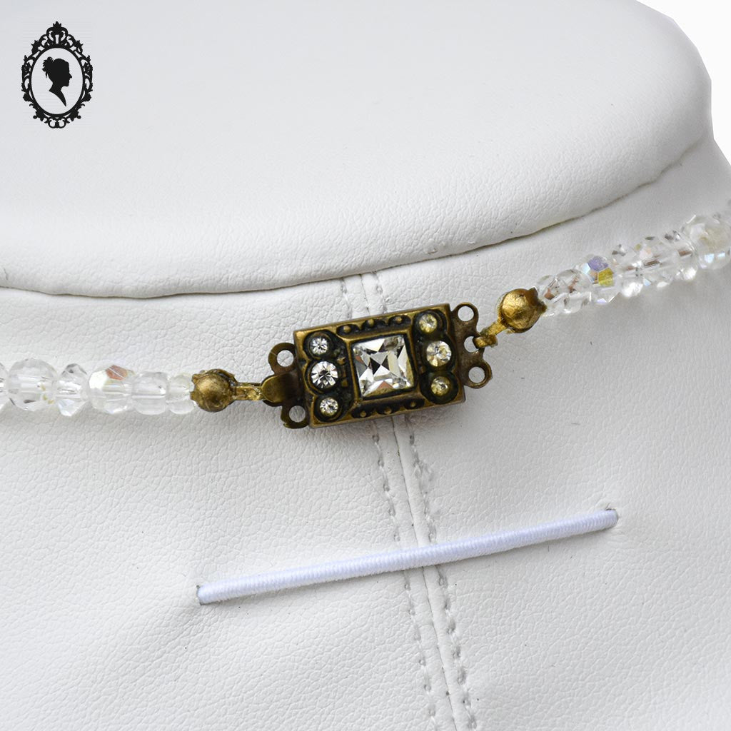 Élégant collier en cristal aurore boréale AB blanc en cascade bijou ancien vintage