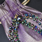 Élégant collier en cristal aurore boréale noir 2 rangs bijou ancien vintage