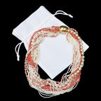 Élégant collier rose saumon beige multi rangs bijou fantaisie vintage