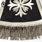 Étole pastorale prêtre Liturgique noir et beige soie broderie pompons fil doré argent ancienne