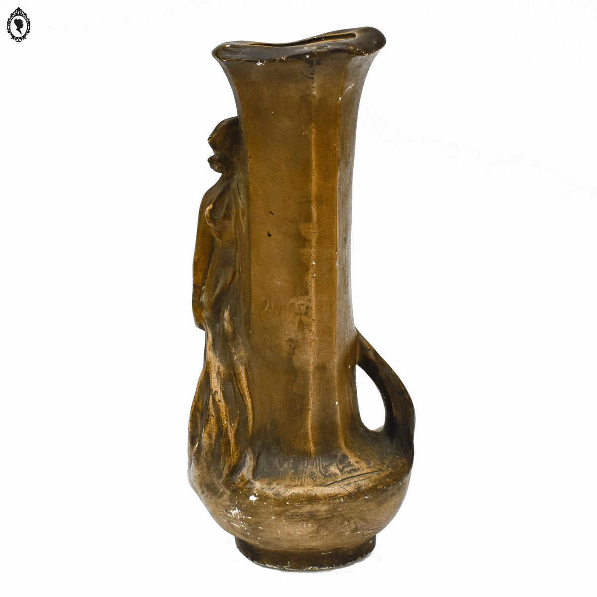 Grand vase Art Nouveau Gustave Van Vaerenbergh en plâtre marron ancien