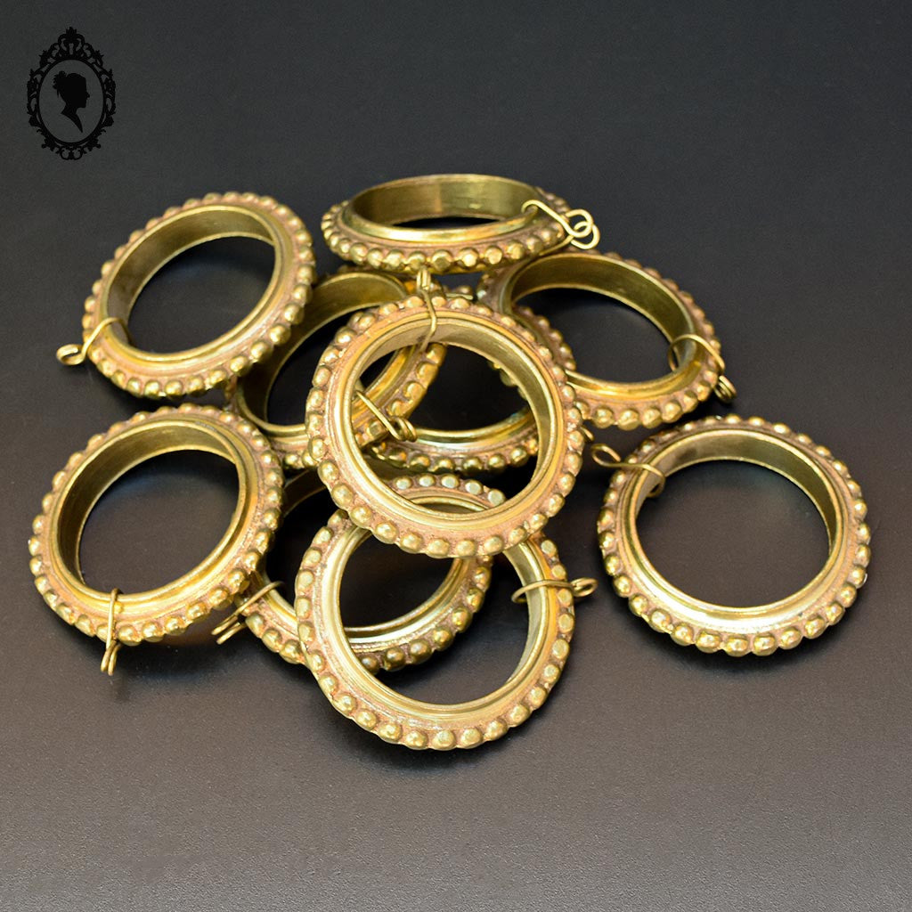 Lot 10 anneaux en bronze plein D 7,5 cm rang de perles accessoire pour rideau ancien