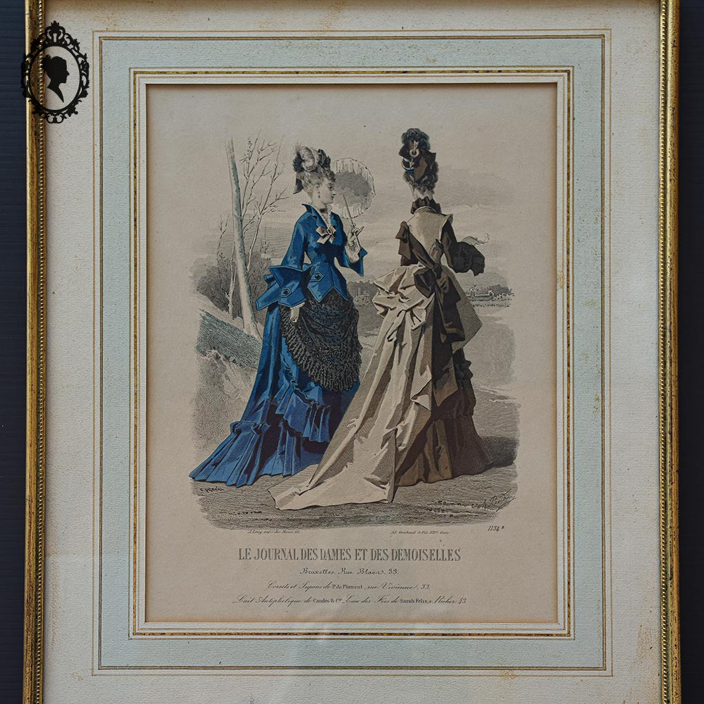 Lot 2 cadres le journal des Dames mode robes anciennes eaux fortes H 40 cm
