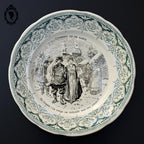 Lot 5 assiettes à dessert parlantes mariage beige et vert Digoin Sarreguemines anciennes