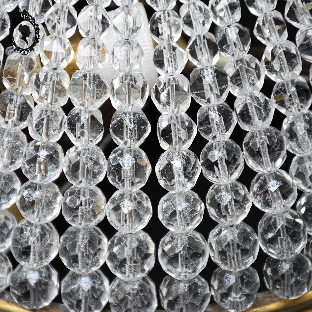 Plafonnier lustre art déco guirlandes de perles pointe diamant cristal laiton ancien