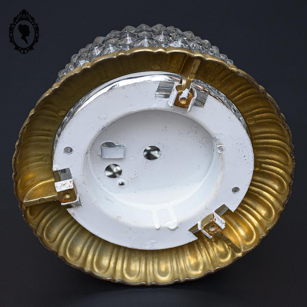 Plafonnier lustre demi sphère pointe diamant verre laiton vintage