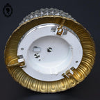 Plafonnier lustre demi sphère pointe diamant verre laiton vintage