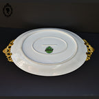 Romantique plat ovale fleuri porcelaine de Limoges rose poignées laiton Burroughs ancien