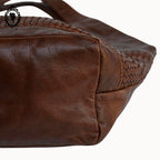 Sac cabas cuir cognac marron devant tressé vintage