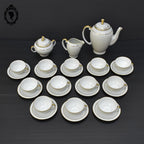 Service 12 tasses à café ou thé pot théière sucrier porcelaine S.E.R. Sélection France blanc doré