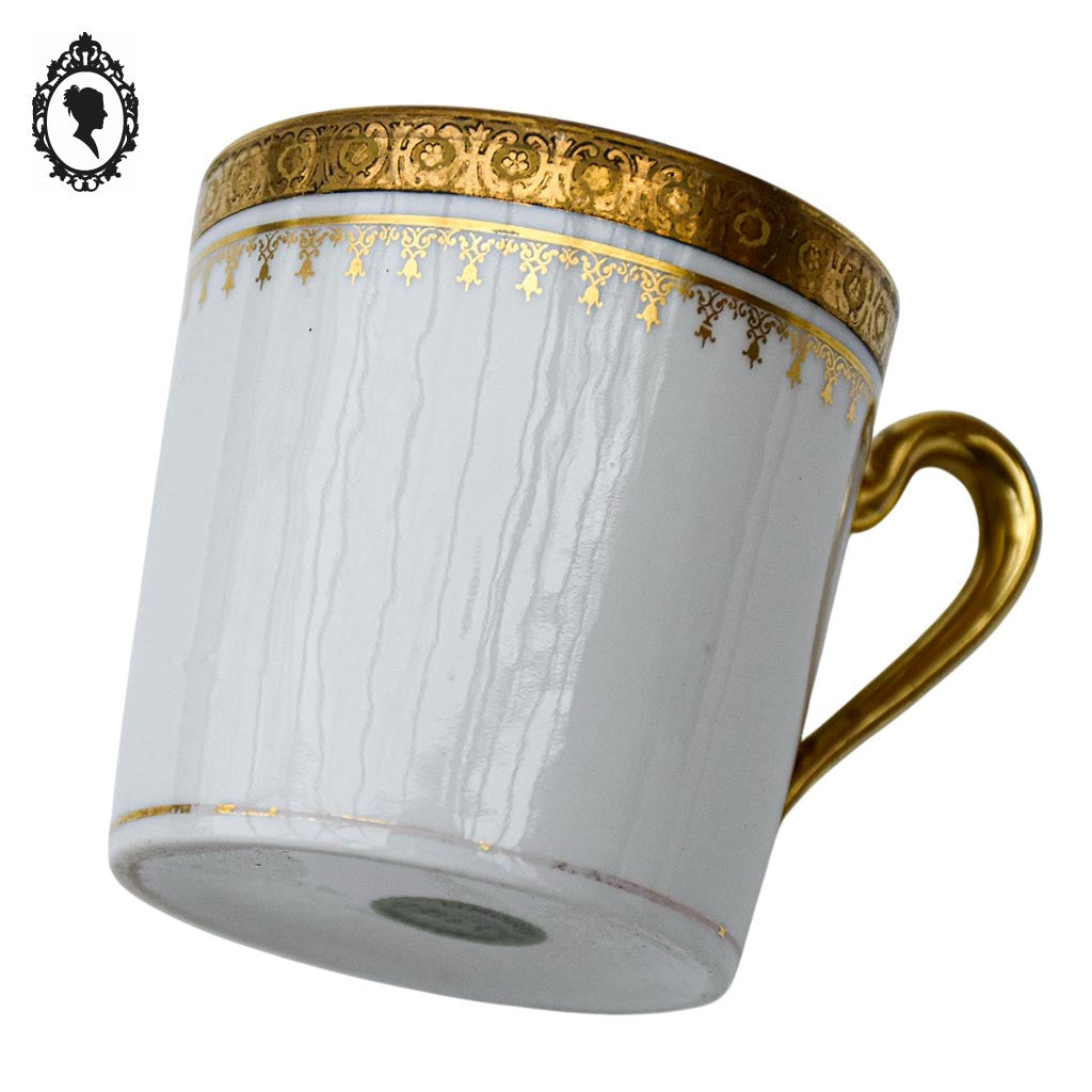 Service 12 tasses à café porcelaine blanc et doré Limoges JB et Cie France
