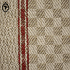Torchon tramé pur fil de lin beige à liteau rouge ancien et Neuf