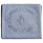 Lot de 12 grandes serviettes anciennes damassées teintes grise bleuté, monogramme brodé – 60 × 75 cm