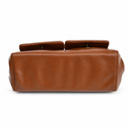 Sac à main vintage en cuir cognac à fermoir métallique et poches frontales
