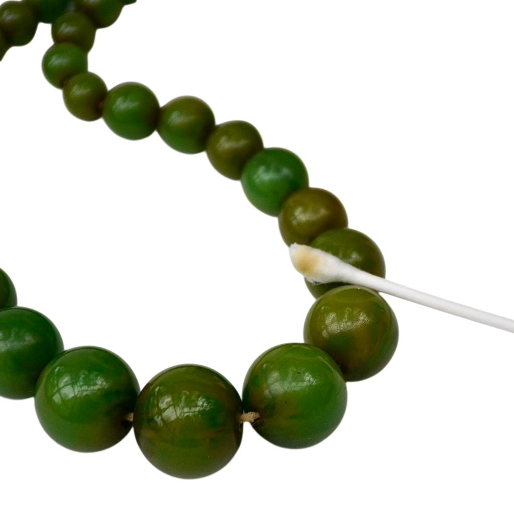 Élégant collier Art déco vert en bakélite perles rondes en cascade ancien