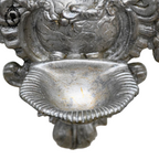 Bénitier avec croix et anges gris argenté en métal régule ancien