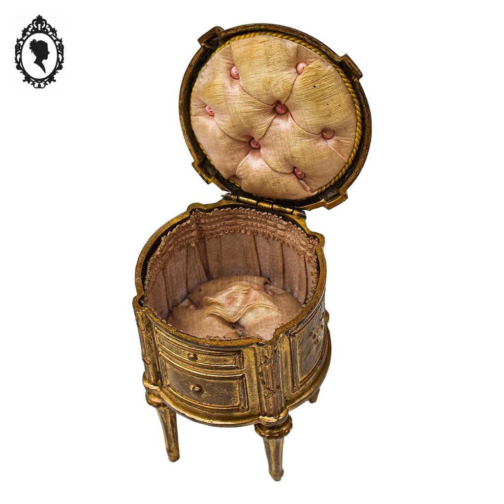 Boite ou coffret à bijoux régule doré forme commode ronde vintage ancienne