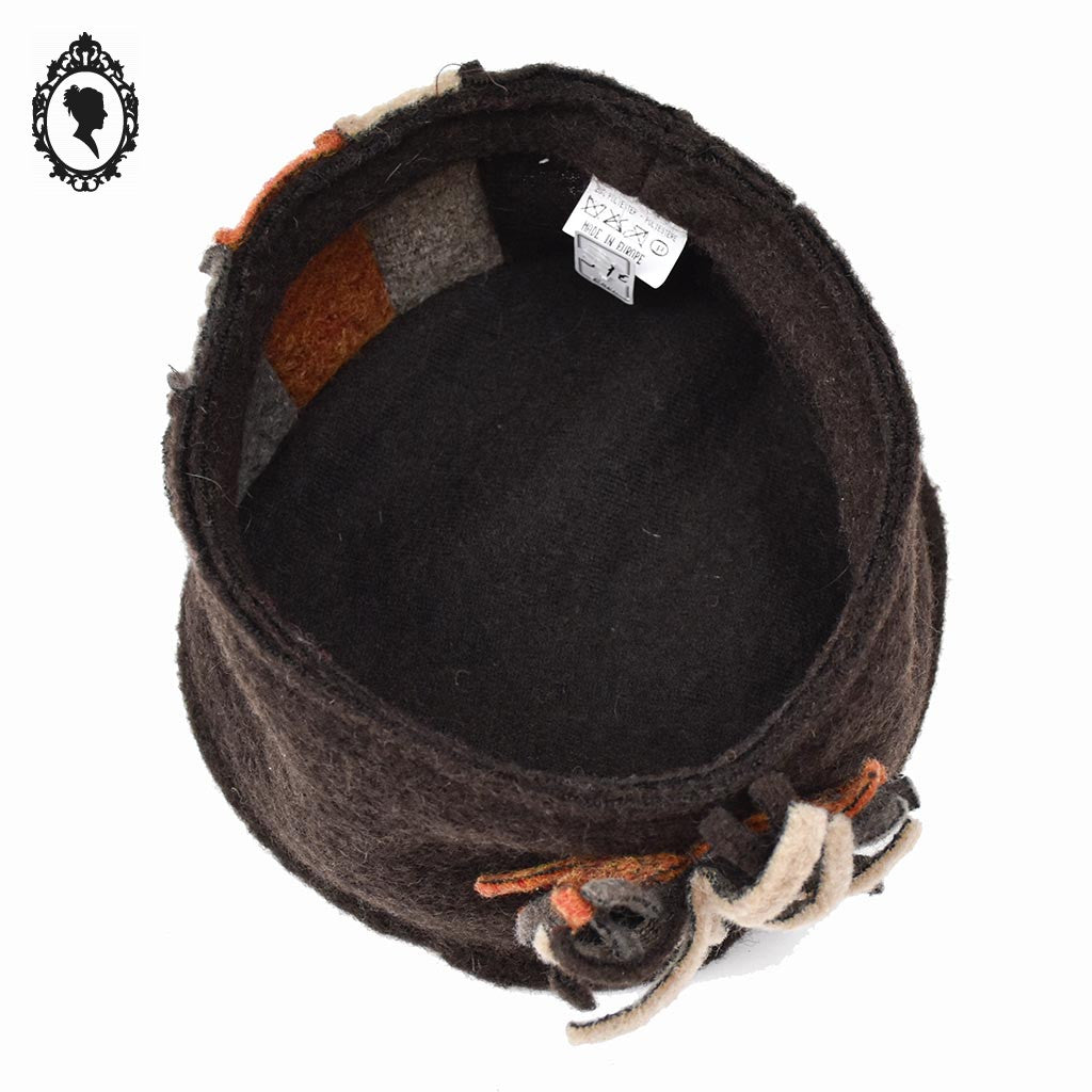 Chapeau femme laine marron foncé fleur NEUF Taille S 54 cm
