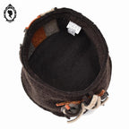 Chapeau femme laine marron foncé fleur NEUF Taille S 54 cm