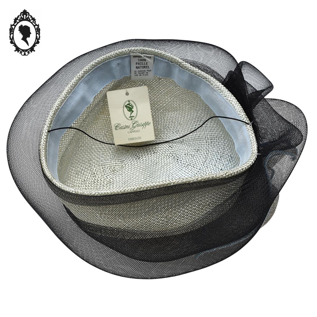 Chic chapeau été femme beige noir bleu fibre naturelle T M / 57 cm