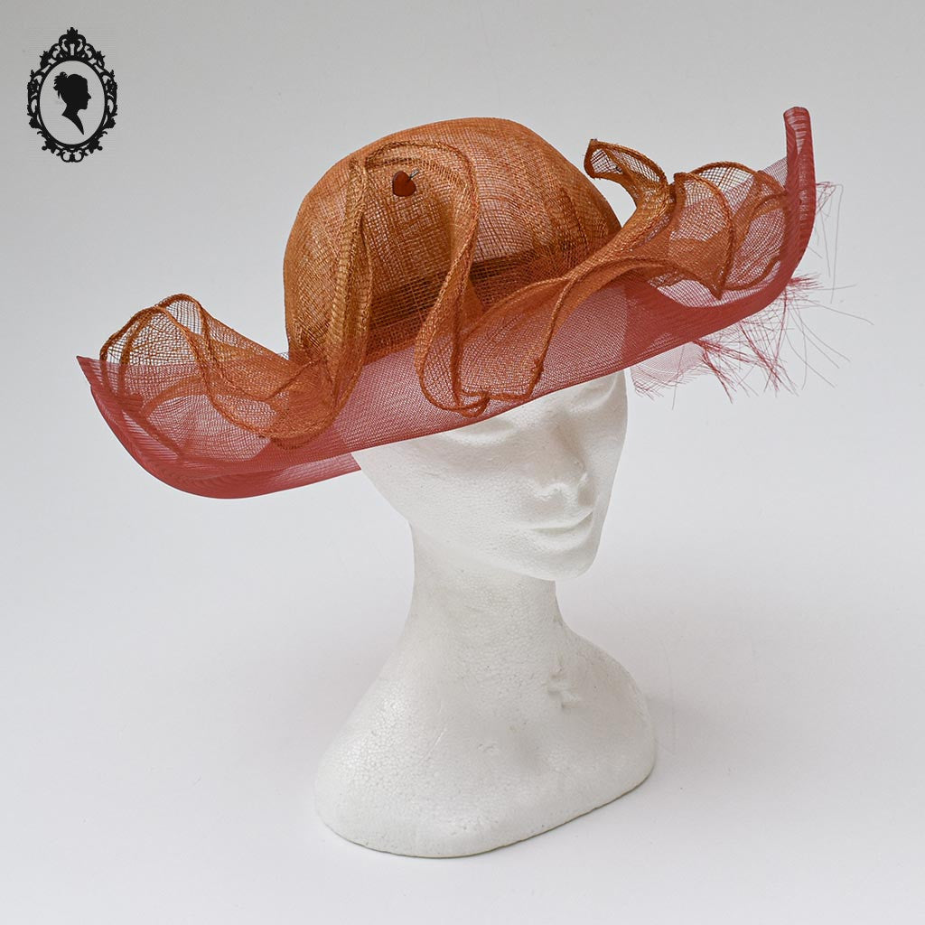 Chic chapeau femme mariage rouge orange cuivré Anne Boisson NEUF T S / 55 cm