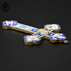 Croix en micro mosaïque de Roma Italienne photo verre H 10,5 cm ancienne