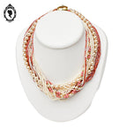 Élégant collier rose saumon beige multi rangs bijou fantaisie vintage