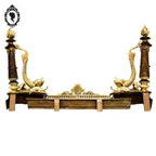 Élégant défenseur de cheminée chenets barre bronze doré chimère dauphin serpent de mer poisson ancien