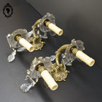 Elégante paire d’appliques en bronze doré pampilles baroque 2 lumières vintage